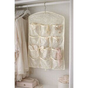 Vintage Lace Hanging Organizer Jokari Lingerie Storage Cottagecore Vanity Closet